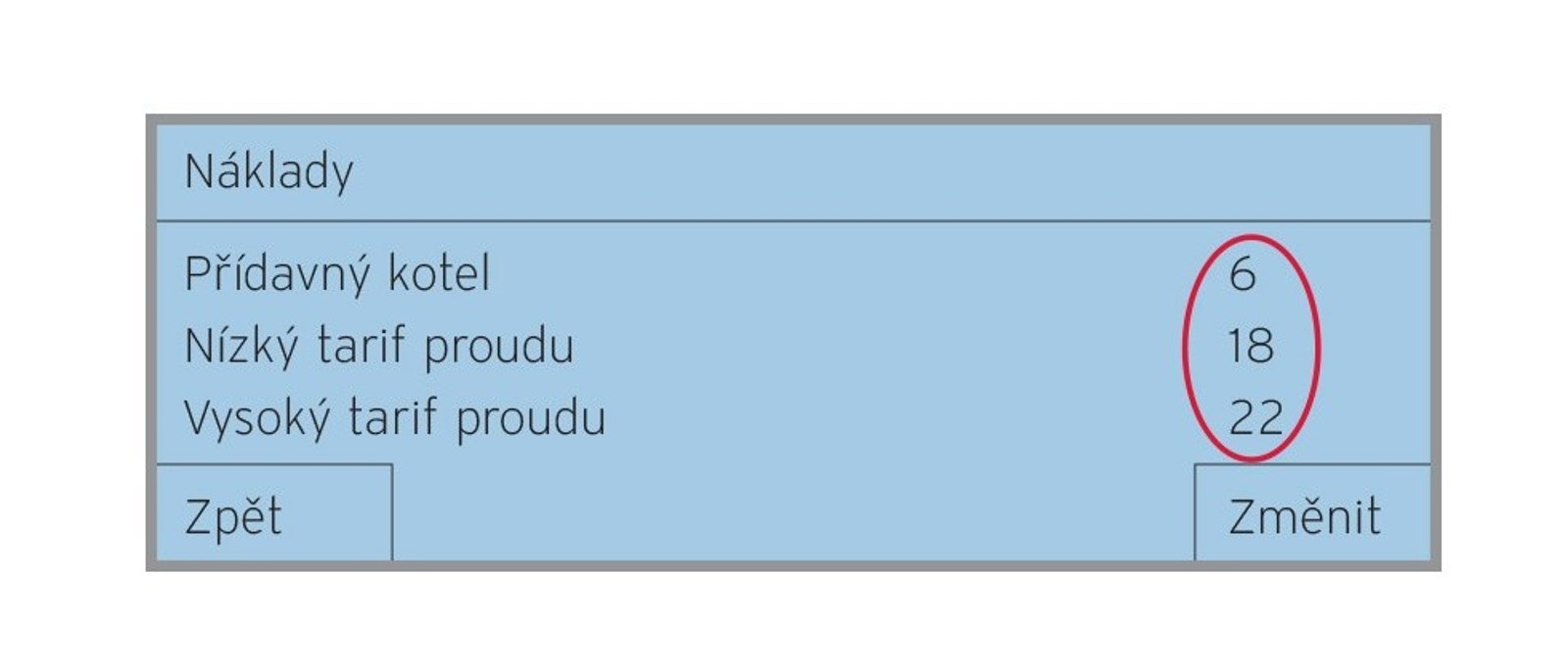 Obr. 4: Zadání cen za energie (příklad) - zadává se v měnových jednotkách za 1 kWh, je nutný přepočet z Kč/kWh